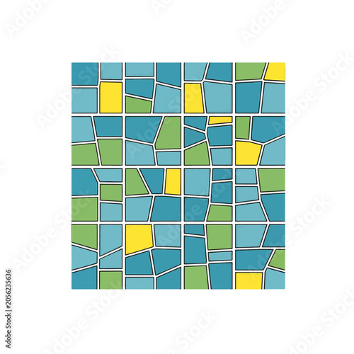 A colorful abstract mosaic pattern with geometric shapes and vibrant tones