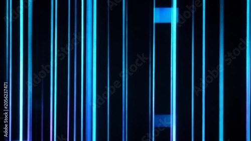 Abstract blue neon vertical lines moving and flickering fast against pitch black empty background. High speed digital data and tech matrix concept