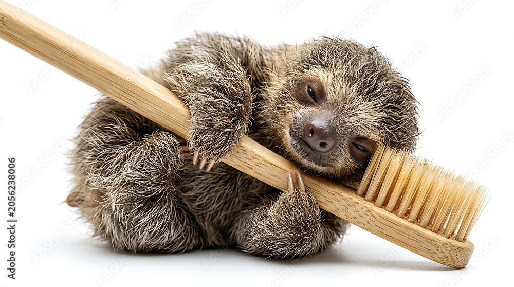 Obraz premium Baby sloth holding a toothbrush