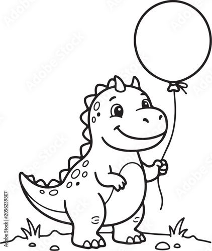 Cute dinosaur, cartoon illustration, coloring book, black and white, vector graphic