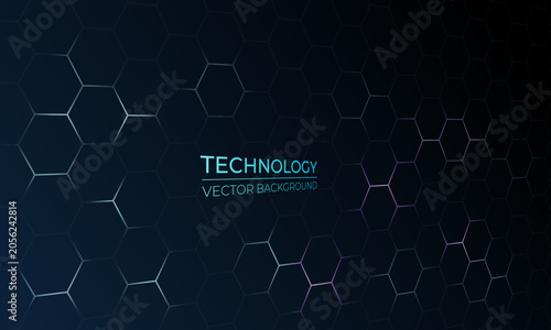 Illustration of a blue-pink hexagonal grid on a dark blue background. File EPS 10