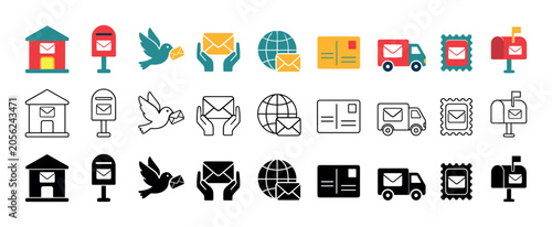 Foto Collection of postal service icons and symbols for mail delivery