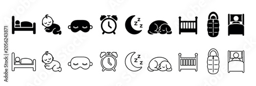 Canvas Print Collection of sleep-related icons including beds, babies, and animals