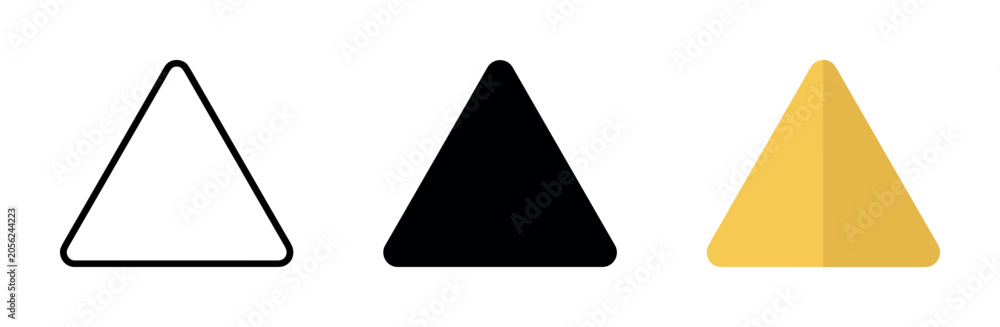 Fototapeta premium Three triangles in a row: outline, solid black, and solid yellow
