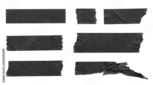 Fotografie Collection of black textured adhesive tape strips, isolated on a transparent background for graphic design projects