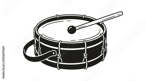 Cuadro en lienzo Vintage style illustration of a drum with a single drumstick.