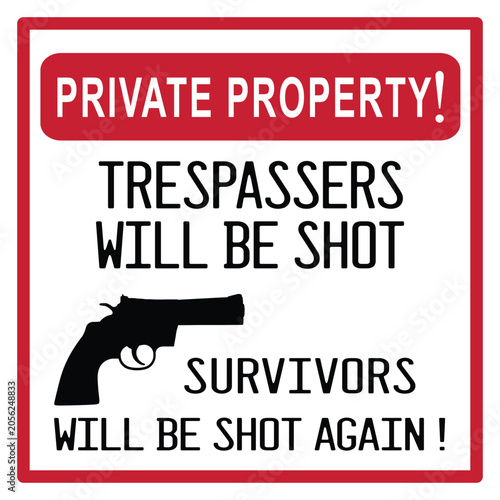 warning private property red and black stop sign board, attention sign notice white background