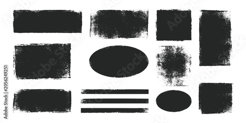 Valokuva Set of black ink brush strokes and grunge texture frames for artistic design pro