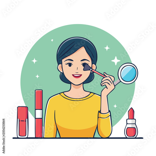 Woman applying lipstick in flat design