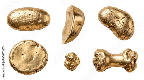 Photos A diverse collection of various unique gold nuggets and poured pieces