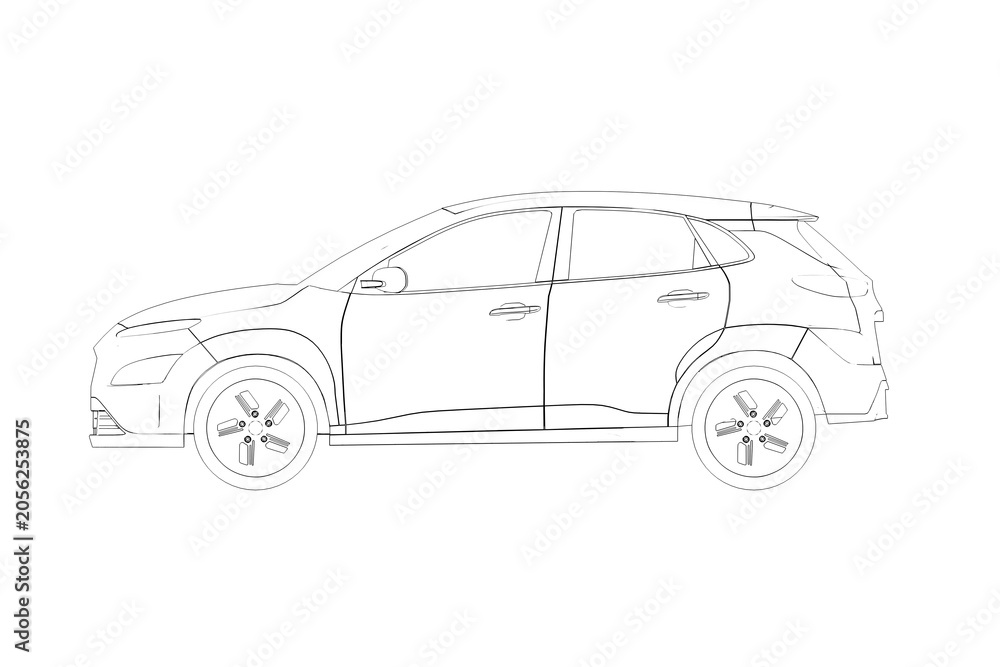 Naklejka premium car outline drawing, sketch, contour image