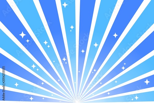Blue sunburst background with glowing sparkle stars.  Abstract blue pop art comic style sunburst vector for festive designs, celebrations, advertising banner, creative marketing layouts.