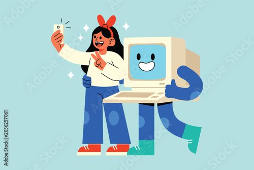Human AI Selfie Cute Cartoon