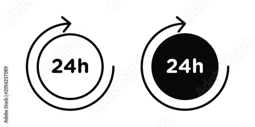 Foto 24 Hrs icon black, Stroke line and clipart style bundle