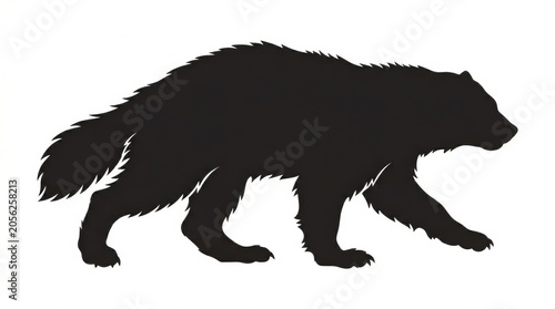 Wolverine silhouette isolated on white background, wild glutton animal side view, black predatory mammal profile for nature and wildlife branding