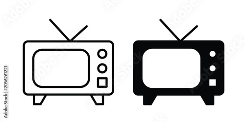 Foto Television icon black, Stroke line and clipart style bundle