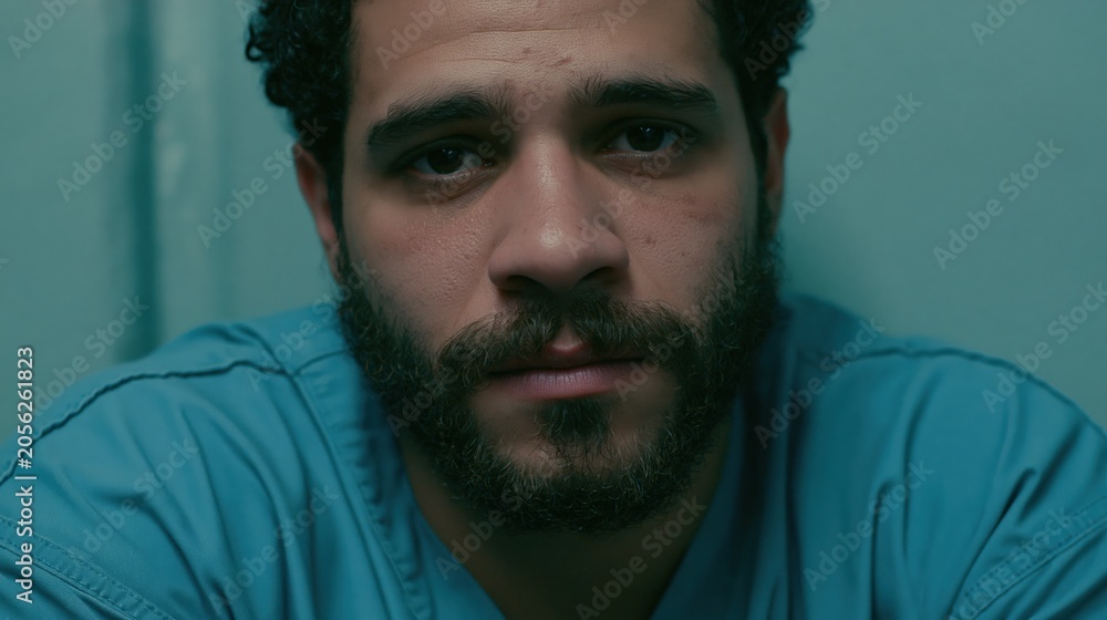 Fototapeta premium Workplace Loneliness Young Middle Eastern Man In Quiet Wall