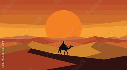 Fotografie A minimalist flat vector landscape of a vast desert