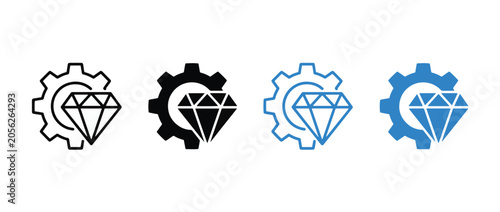 Premium settings icon set. gear with diamond symbol. luxury configuration and advanced quality concept. vector illustration. Adobe Illustrator Artwork
