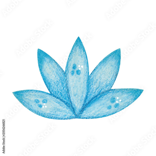 Indian blue lotus symbol, hand-drawn watercolor illustration, cartoon. Design for stickers, cards, scrapbooking, and souvenirs. India, holiday, legends, festival, gods, drawing, ornament
