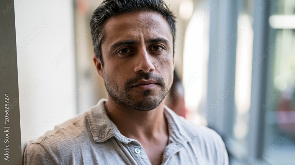 Naklejka premium Workplace Loneliness Young Latin American Man For Belonging Campaign