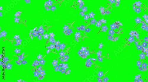 Blue Flower Pattern on Bright Green Background for Textile or Decorative Design
