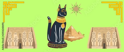 Tableau sur toile Egyptian Temple and Pharaoh Cat Illustration Background
