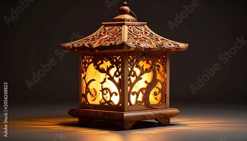 Decorative Lantern with Intricate Carvings and Warm Light