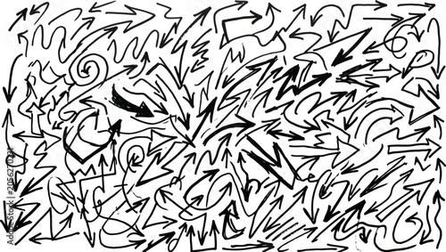 Foto Black and white illustration of chaotic arrows