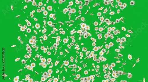 Daisies Falling on Bright Green Background Spring Flowers Botanical Pattern