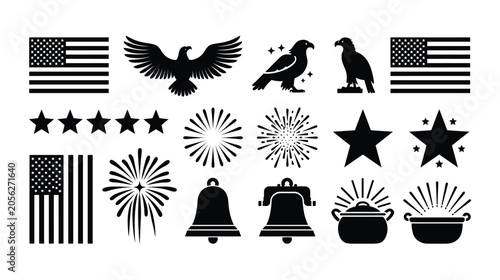 Eagle icon set representing american patriotic symbols and elements
