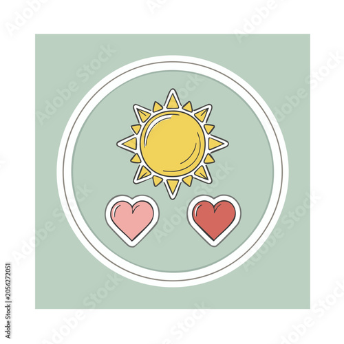 Flat design sun with hearts and rays