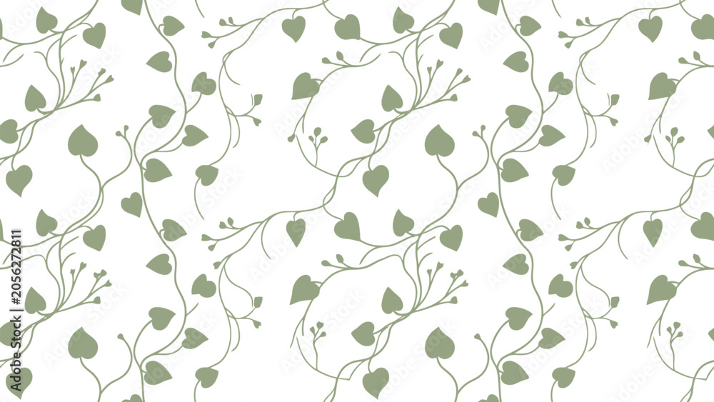 Obraz premium Seamless botanical vine pattern with green leaves and twigs for textiles.