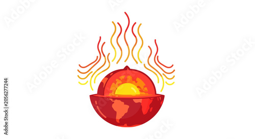 Fotografie Green City Globe, burning world, fiery earth, hot planet isolated on White Backg