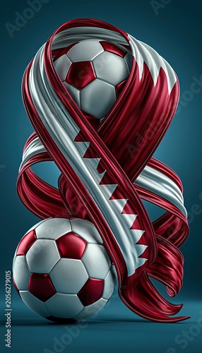 Qatar flag ribbon with soccer ball at the end