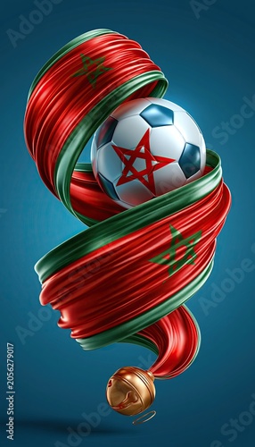 Morocco Maroc flag ribbon with soccer ball at the end