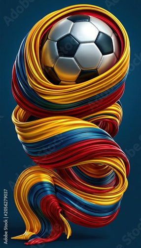 Colombia flag ribbon with soccer ball at the end
