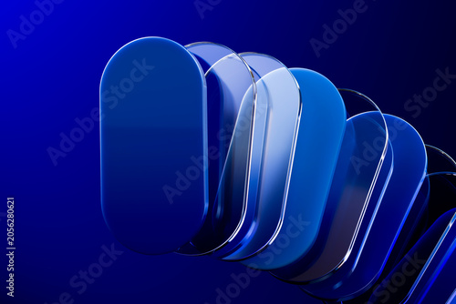 Abstract 3d rendering of blue geometric glass shapes