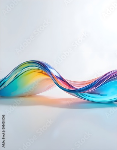 Abstract colorful glass wave flowing on a clean white background