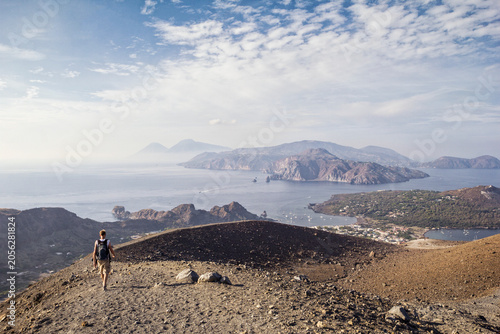 Aeolian Islands, Vulcano, Hiker at the volcano