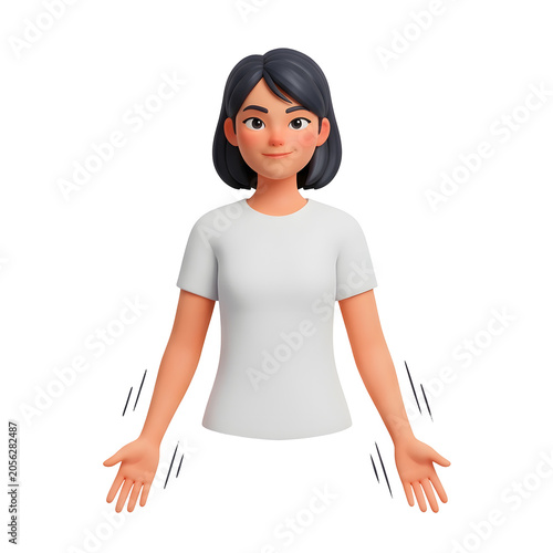 3D cartoon woman with open arms