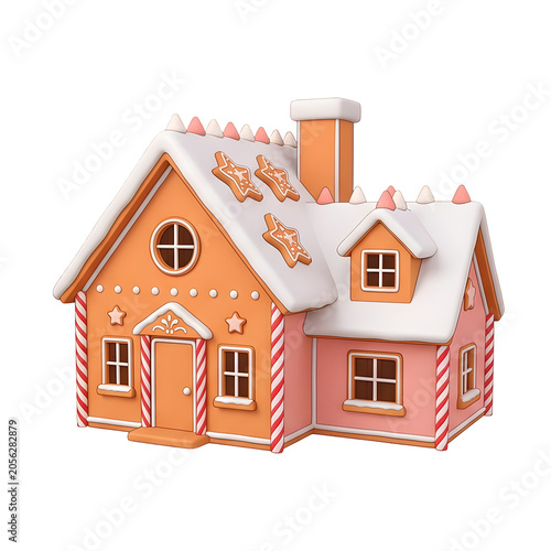 3D flat design house with red roof and white walls