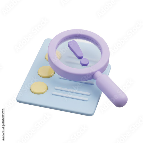 3D icon of a magnifying glass examining a checklist with an