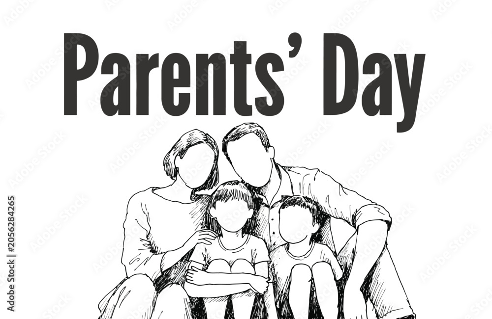 Naklejka premium Parents' Day illustration featuring a happy family sketch