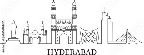 Quadro su tela Minimalist line art depicts Hyderabad's skyline