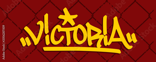 Victoria Canada city graffiti tag element featuring creative yellow hand style lettering typography design with star ornament for modern urban streetwear clothing poster print clip art.