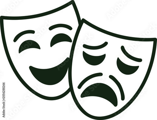 Schilderij op canvas Two comedy and tragedy masks side by side smiling and frowning faces