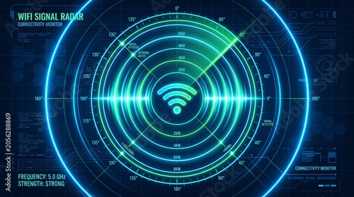 Glowing Radar Circular Light Concentric Affect. Wifi Wave. Vector, Signal.