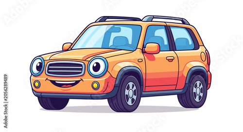 Happy Orange SUV Character, Cartoon Car, Fun Vehicle Icon