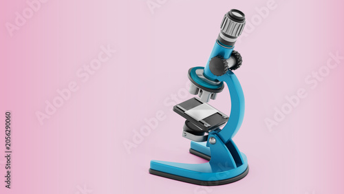 Tableau sur toile Microscope isolated on pink background. 3D illustration